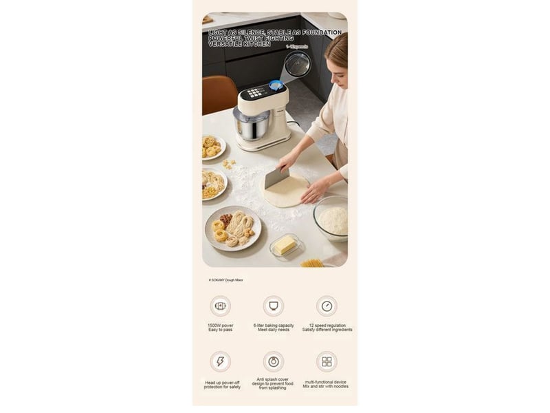 Robot patissier multifonction 6 l sk05016 1500 w avec balance integree 12 vitesses beige  - Conforama B