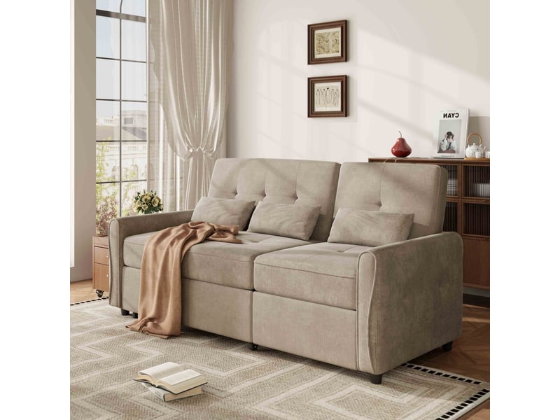 Canapé convertible 3 places 176x148x83 cm, canapé-lit extensible 3 en 1 avec dossier réglable 3 positions, repose-pieds intégré,tissu chenille-marron - Conforama B
