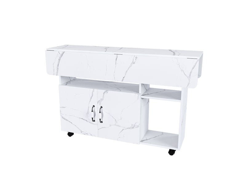  Table de bar pliable - 110x70x80 cm effet marbre blanc - desserte mobile multifonctionnelle avec 5 étagères et roulettes  - Conforama A