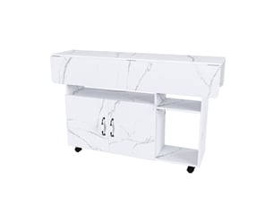 Table de bar pliable - 110x70x80 cm effet marbre blanc - desserte mobile multifonctionnelle avec 5 étagères et roulettes