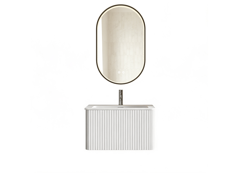  Ensemble meuble salle de bain avec miroir led - meuble vasque suspendu 60 cm, miroir ovale anti-buée  - Conforama A
