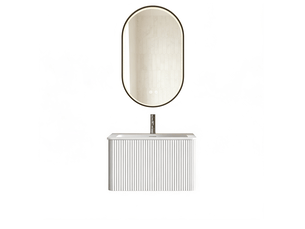 Ensemble meuble salle de bain avec miroir led - meuble vasque suspendu 60 cm, miroir ovale anti-buée