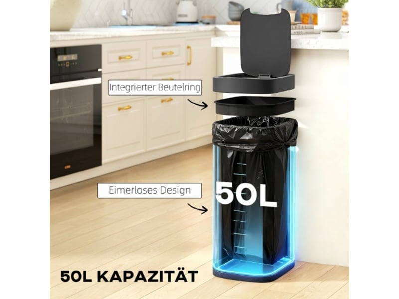  Poubelle de cuisine 50 l à capteur, sans contact, détecteur de mouvement, anti-traces  - Conforama D