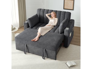 Canapé convertible 2 places avec dossier réglable, porte-gobelets et 2 coussins, canapé-lit multifonction avec fonction couchage - gris