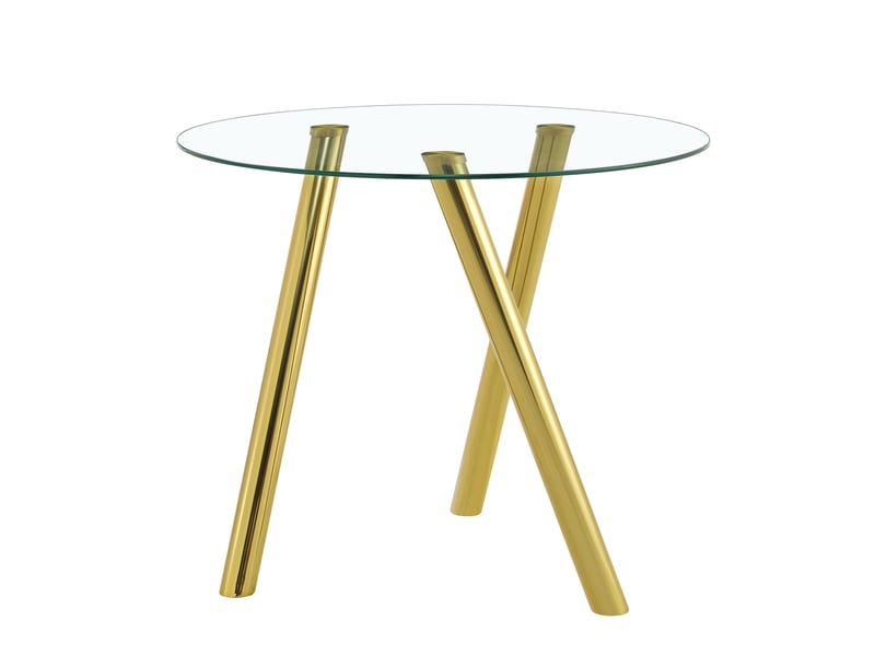  Table à manger ronde,89x89x76 cm,avec pieds métal,verre trempé,doré  - Conforama A