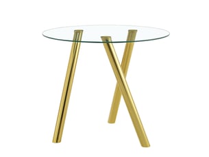 Table à manger ronde,89x89x76 cm,avec pieds métal,verre trempé,doré