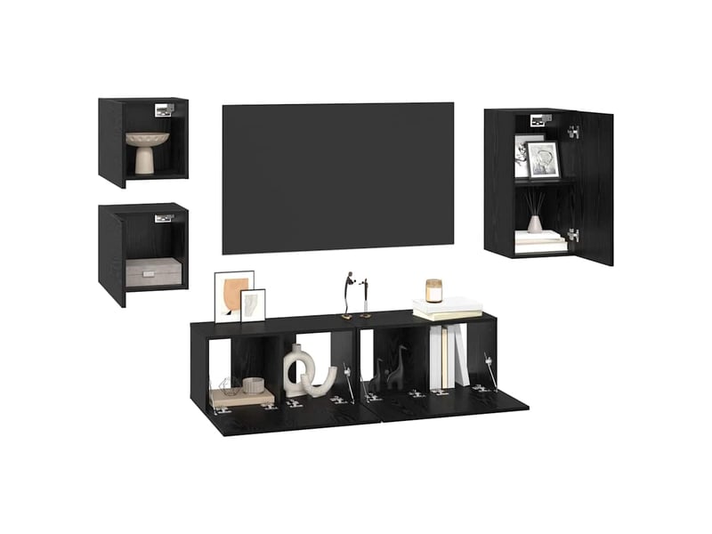  Ensemble meuble tv - banc tv - meuble de rangement 5 pcs chêne noir bois d'ingénierie  - Conforama C