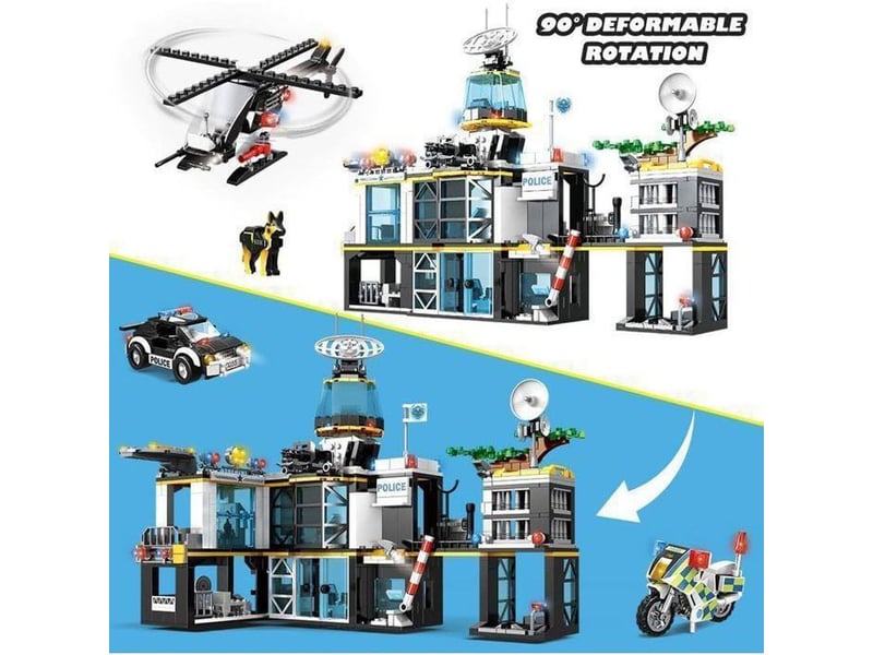  Jeu de construction station de police 2 étages avec helicoptere 1261 pieces  - Conforama E