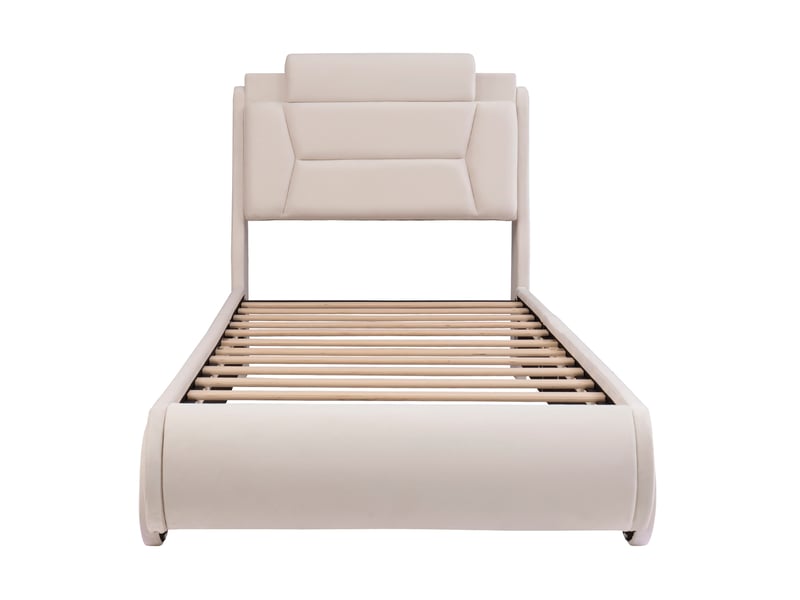  Lit enfant 90x200 cm en flanelle beige crème avec tête de lit réglable, style de la voiture, sans matelas  - Conforama E