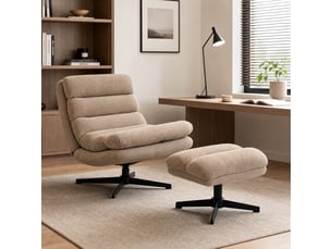 Fauteuil de salon avec repose-pied réglable, rotation 360°, assise large, fauteuil d'appoint capitonné en lin, marron