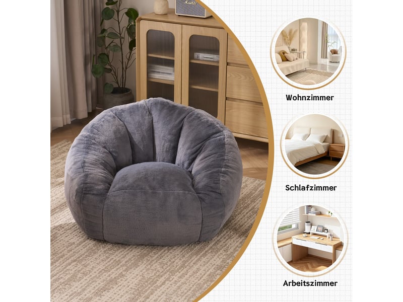  Pouf poire taille moyenne 98 x 98 x 60 cm gris clair, fausse fourrure douce, fauteuil lounge sans montage  - Conforama E