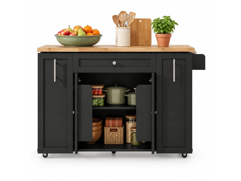  Îlot de cuisine mobile 120x70x87 cm avec plateau rabattable en mdf, noir et naturel  - Conforama A
