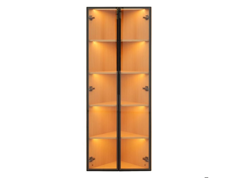  Vitrine en verre led - chêne - 62x35x160cm - éclairage intégré - design d'angle - anti-basculement  - Conforama E