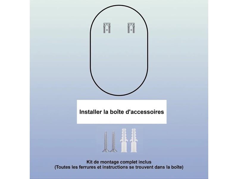  Miroir de salle de bain ovale 50x80 cm avec fonction anti-buée et cadre noir  - Conforama E