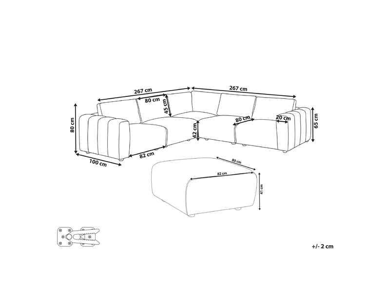 Canapé d'angle modulable 5 places kivvik bouclé blanc cassé avec ottoman côté droit - Conforama C