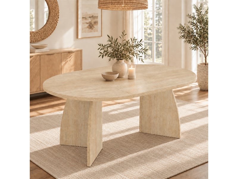 Table à manger extensible 100140180x100 cm - extensible - 4–8 personnes - effet travertin - mdf - marron - Conforama D