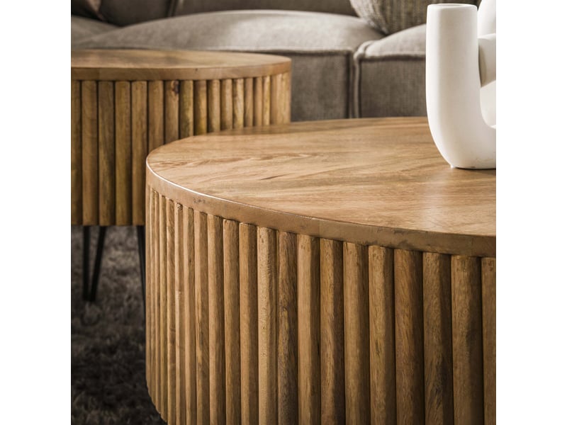  Lot de 2 tables en bois de manguier piètement en acier noir  - Conforama E