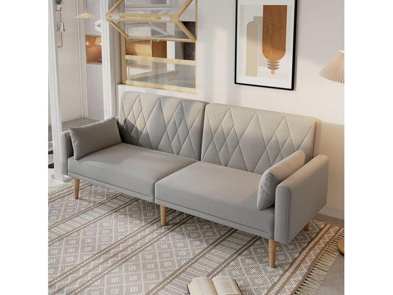  Canapé convertible 180x75x82 cm en velours gris avec dossier réglable  - Conforama C