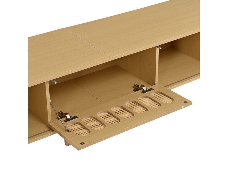  Meuble tv 180 x 40 x 40 cm bois clair, mdf, 5 rangements fermés, pour téléviseur jusqu'à 75 pouces  - Conforama E