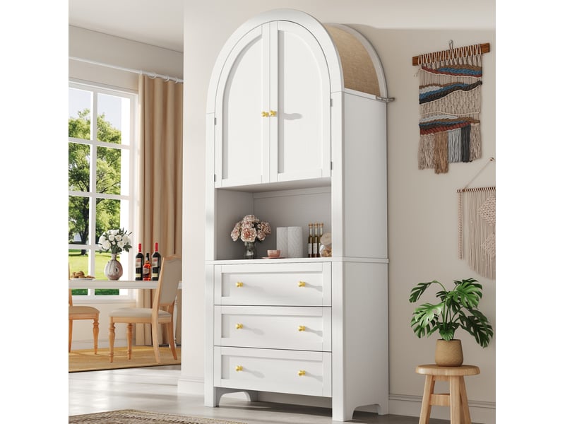  Vaisselier haut blanc 70 x 35 x 180 cm avec 3 tiroirs, portes et niche ouverte  - Conforama B