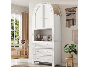 Vaisselier haut blanc 70 x 35 x 180 cm avec 3 tiroirs, portes et niche ouverte