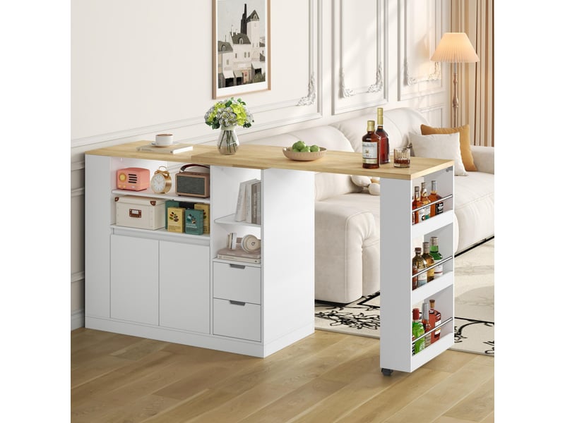  Îlot de cuisine avec plan de travail extensible 115cm mdf blancnaturel  - Conforama B