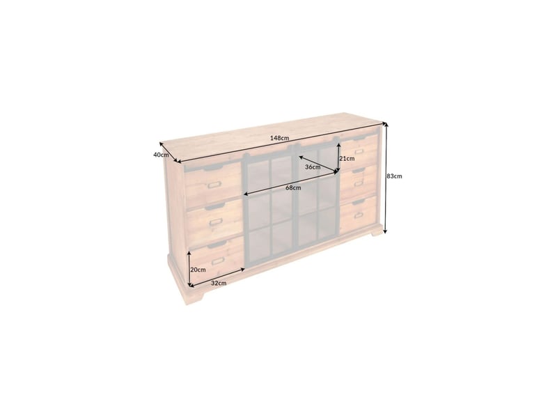 Buffet lumber 148 cm en bois de pin – 2 portes coulissantes vitrées et 6 tiroirs - Conforama C