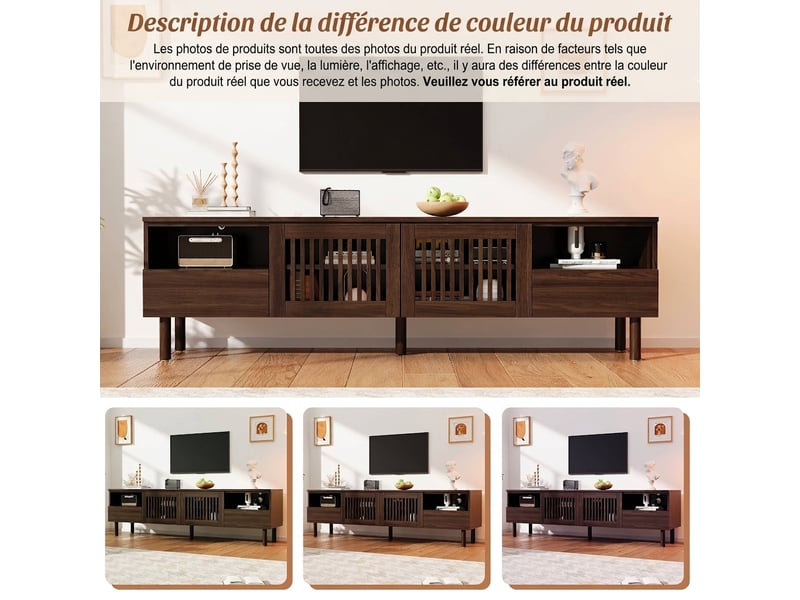  Meuble tv 180 cm couleur noyer avec portes grillagées et tiroirs  - Conforama D