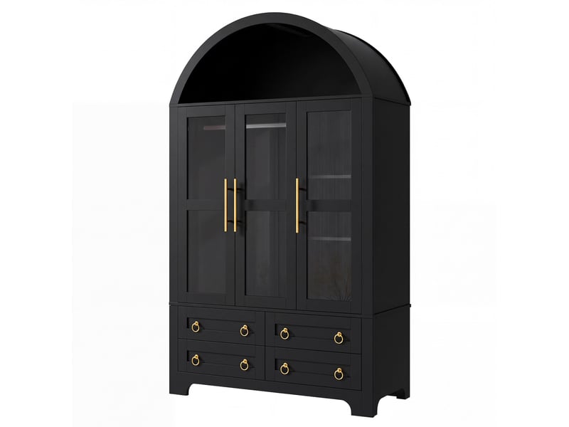  Armoire avec 3 portes vitrées, 4 tiroirs et led 110x50x186 cm noir  - Conforama R