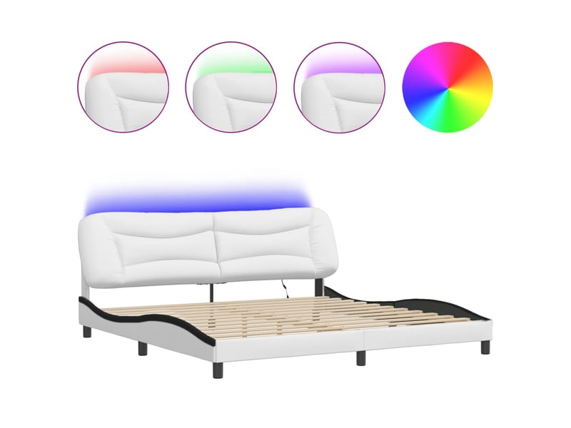  Lit adulte, lit double, cadre de lit avec led sans matelas hvar blanc et noir 200x200cm cf599  - Conforama A
