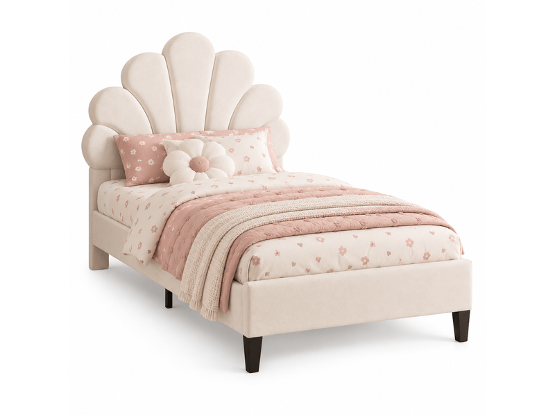 Lit enfant 90x200 avec sommier à lattes - lit rembourré 1 places avec tête de lit en forme de fleur - lit rembourré avec tête de lit florale réglable - 1 place - lit simple avec tête de lit fleur réglable en hauteur - 1 personne… - Conforama A