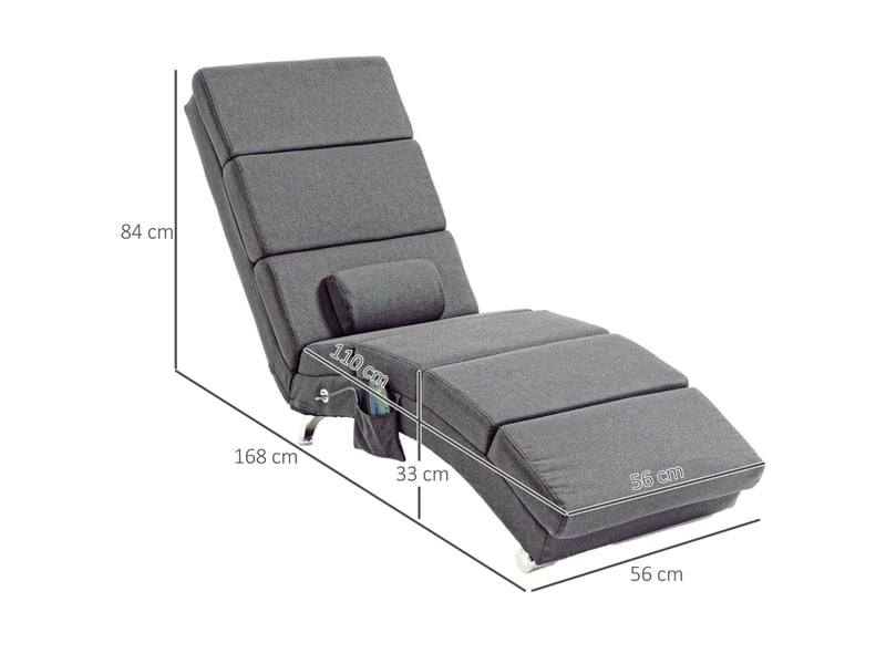  Fauteuil de relaxation électrique avec massage 56x168x84 cm dossier haut pliable gris foncé  - Conforama E