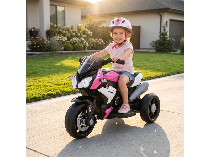Moto électrique pour enfants de 37 à 60 mois avec pédales, phares, musique et klaxon, vitesse maximale de 3 kmh, poids maximal de 25 kg, rose - Conforama D