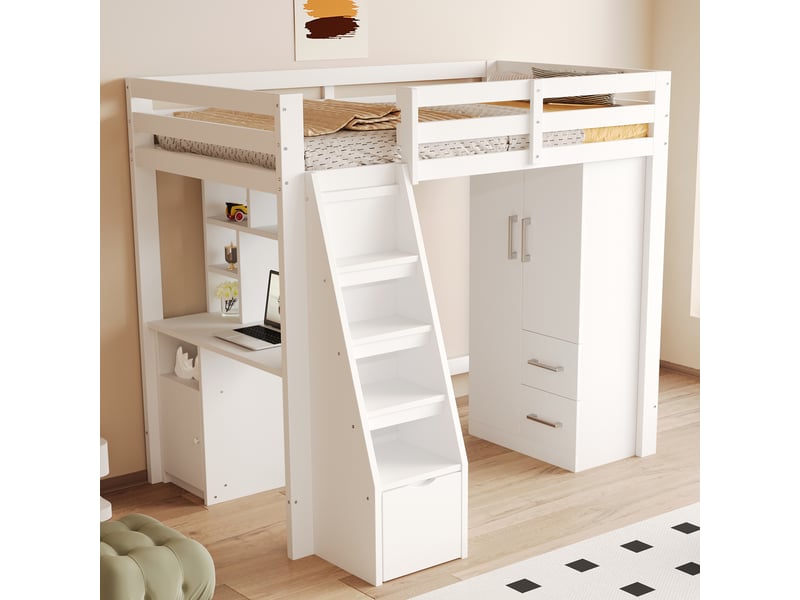  Armoire à vêtements 2 portes 70 x 40 x 135 cm, avec tiroirs et rangements, chambre enfant, blanc  - Conforama W