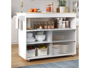 Chariot de cuisine pliant,122x46(69)x91 cm,avec rangement,mdf,blanc et effet bois