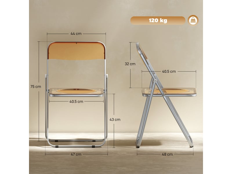  Lot de 4 chaises pliantes gain de place pour salon et événements en acier et acrylique orange  - Conforama C