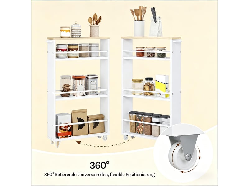 Desserte roulante de cuisine, grand chariot de rangement polyvalent, mobile, blanc - Conforama D