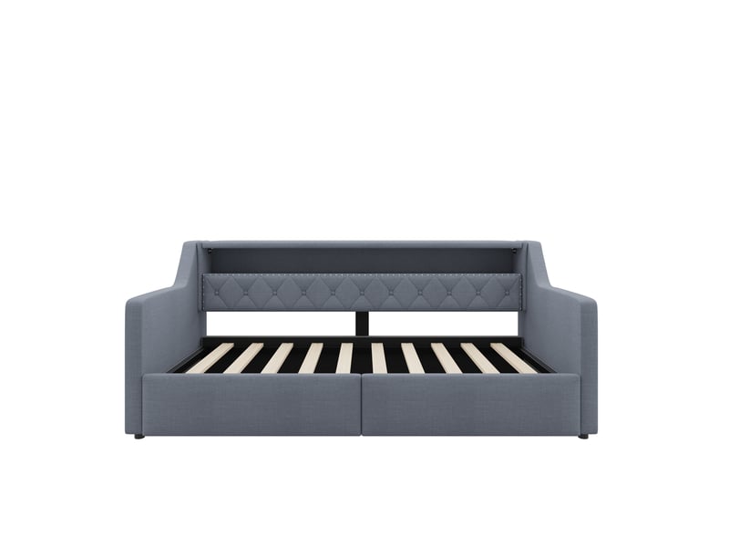  Lit banquette gris 90x200 cm avec led, coffre hydraulique, usbtype-c, lin  - Conforama A