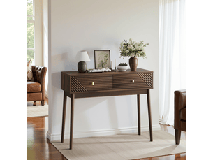 Bureau console 100x35x80 cm avec 2 tiroirs en mdf couleur marron, design simple