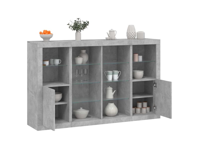  Buffets avec lumières led 3 pcs - bahut - meuble de rangement gris béton bois d'ingénierie  - Conforama B