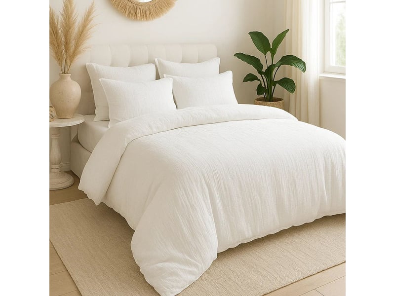  Parure housse de couette 260x240cm + 2 taies 100% gaze de microfibre uni blanc pur - nathea NATHEA - Conforama B