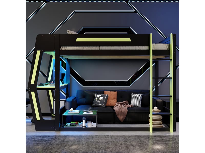  Lit mezzanine gaming 120x200 avec bureau et led homvra  - Conforama B