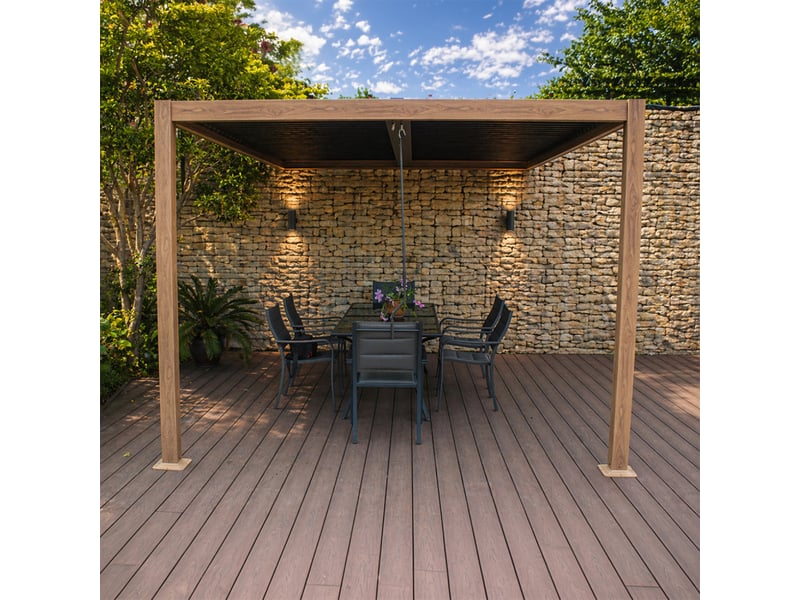  Pergola bioclimatique 4x3m adossée effet bois sifnos  - Conforama E