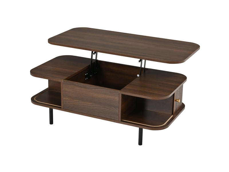  Table basse relevable avec rangement, table salon en mdf finition noyer, 101x51x52.5 cm  - Conforama E