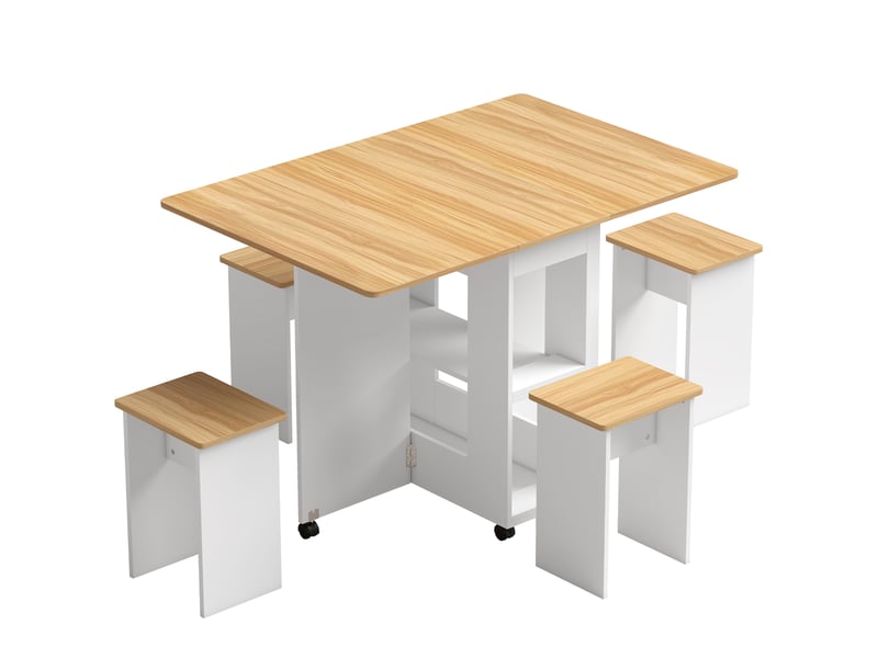  Ensemble table salle à manger pliante avec 4 chaises, roulettes, table de cuisine avec chaises pour 4 personnes, chêne  - Conforama B