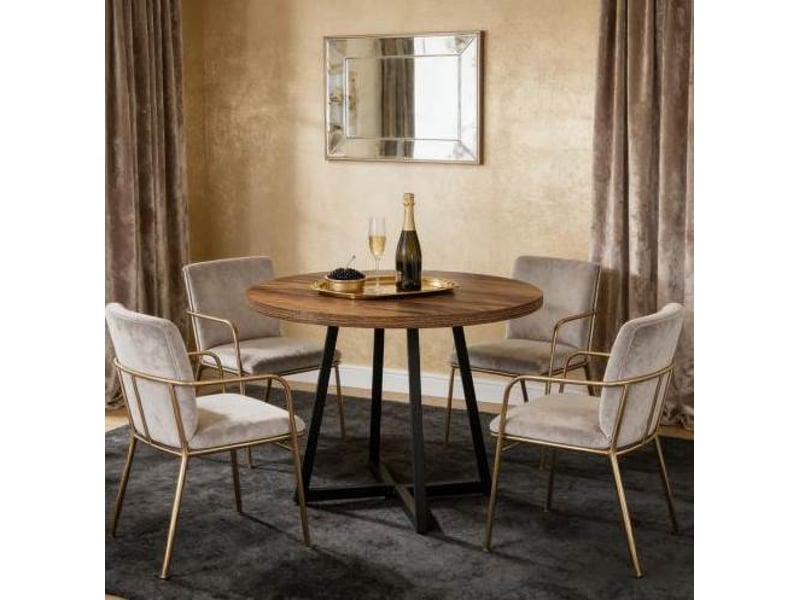  Table ronde industrielle ø80 cm en mdf effet bois et métal noir  - Conforama D