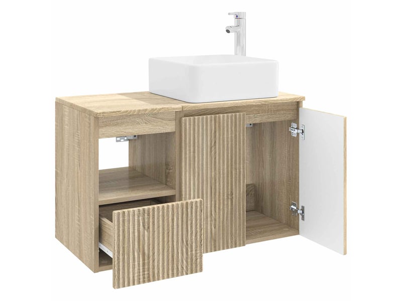 Ensemble de mobilier de salle de bain 2 pc chêne sonoma cf64130  - Conforama D