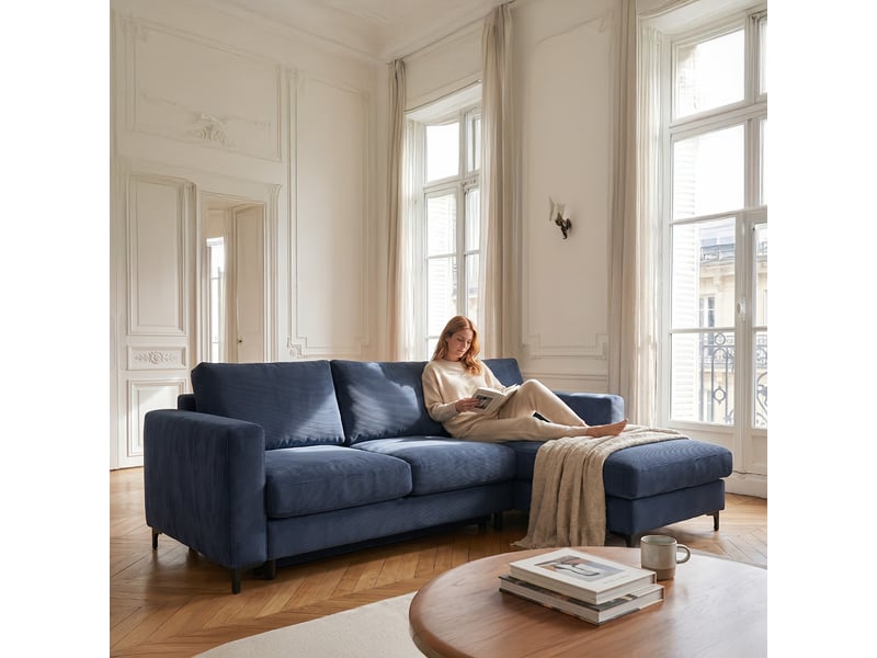  Canapé d'angle droit convertible - 4 places - velours côtelé - fiesole - bleu foncé 3CA52.CA.4AC.D.15 - Conforama E
