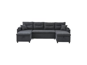 Canapé 4 places gris foncé 272 x 136 x 86 cm, double méridienne avec rangement, couchage, porte-gobelets et usb-c