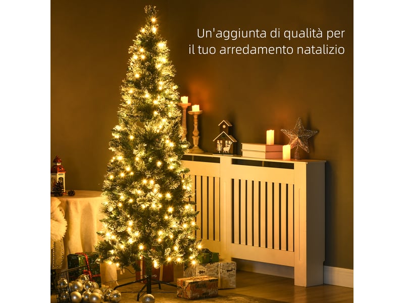  Sapin de noël enneigé de 180 cm avec 240 lumières led, 618 branches et base en acier  - Conforama D
